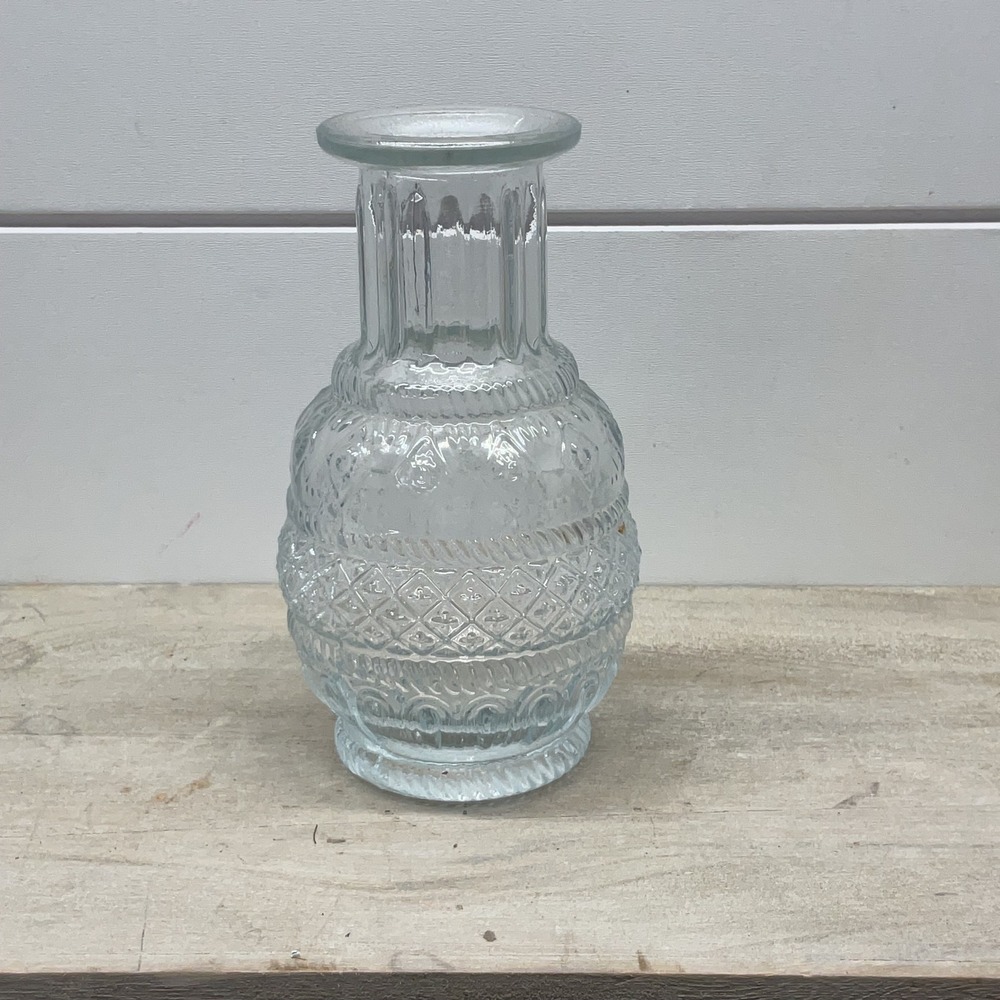 Vintage Style Clear Pressed Glass Bud Vase Embossed Diamond Ribbed 5.5 Inch